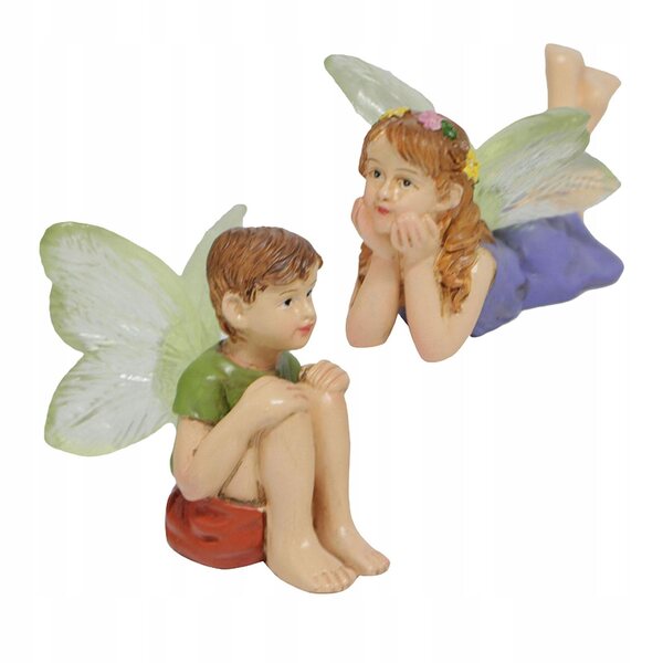 Miniature Garden Fairy Statue med potteplante, holdbart harpiksmateriale