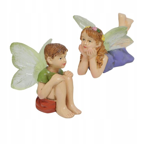 Miniature Garden Fairy Statue med potteplante, holdbart harpiksmateriale