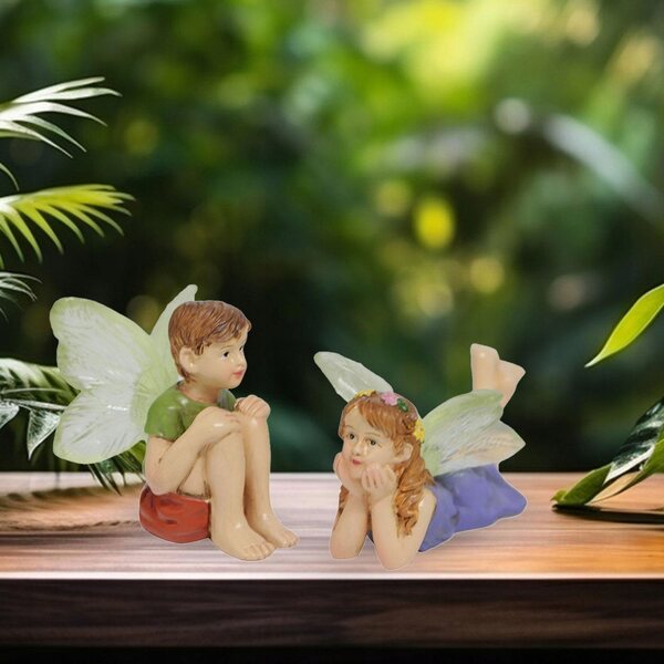 Miniature Garden Fairy Statue med potteplante, holdbart harpiksmateriale