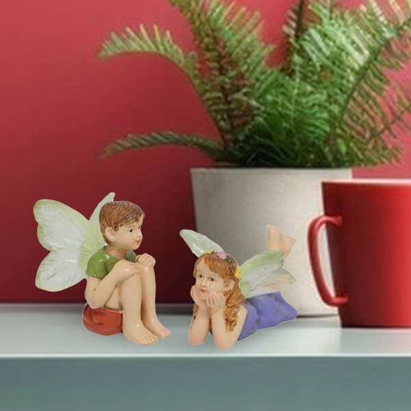 Miniature Garden Fairy Statue med potteplante, holdbart harpiksmateriale