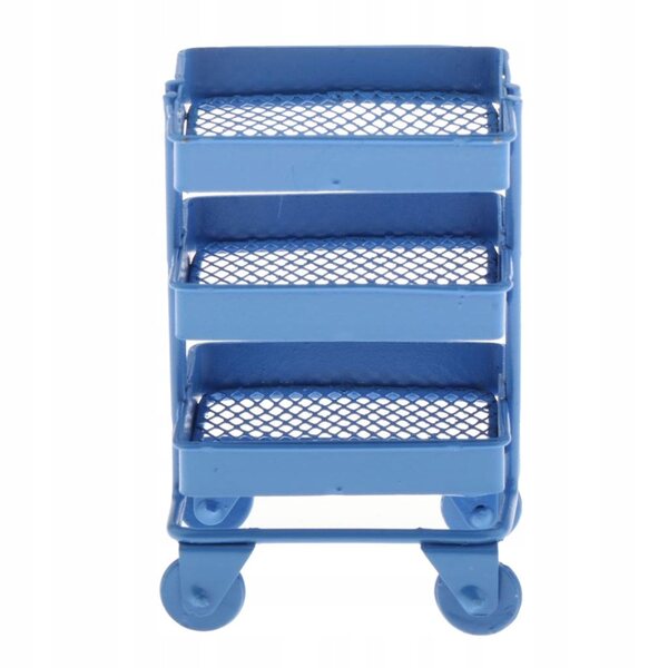 Miniatura 1/12 Scaffale Metallico 3 Livelli con Rotelle per Casa delle Bambole Blu