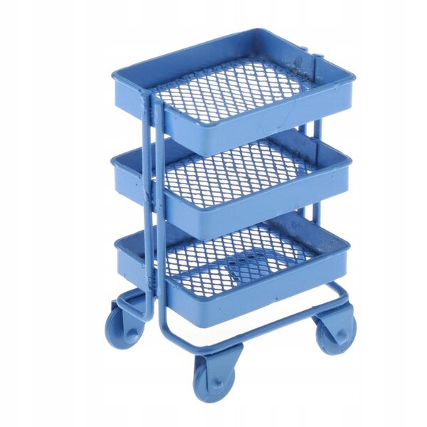 Miniatura 1/12 Scaffale Metallico 3 Livelli con Rotelle per Casa delle Bambole Blu