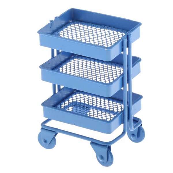 Miniatura 1/12 Scaffale Metallico 3 Livelli con Rotelle per Casa delle Bambole Blu