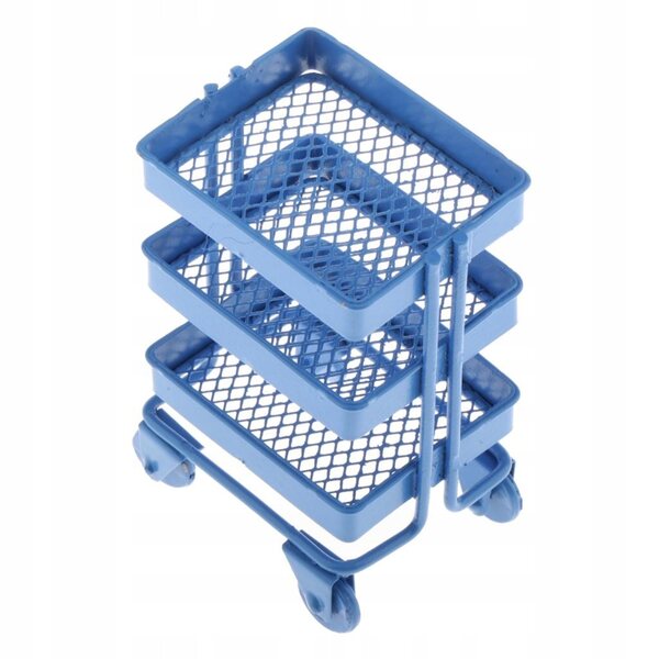 Miniatura 1/12 Scaffale Metallico 3 Livelli con Rotelle per Casa delle Bambole Blu
