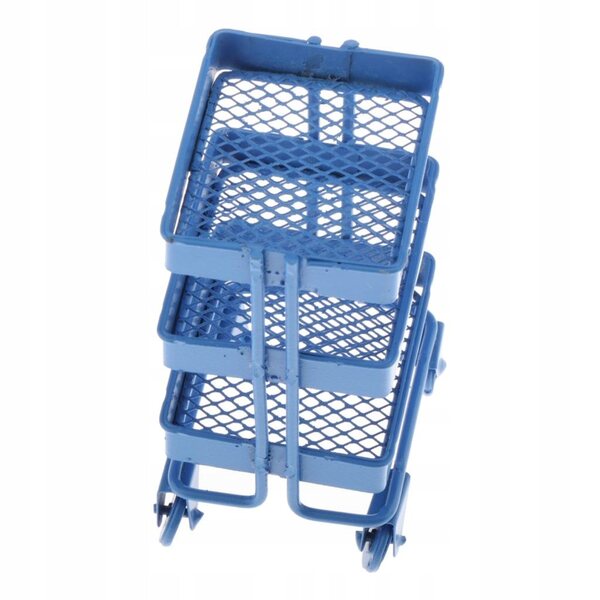 Miniatura 1/12 Scaffale Metallico 3 Livelli con Rotelle per Casa delle Bambole Blu