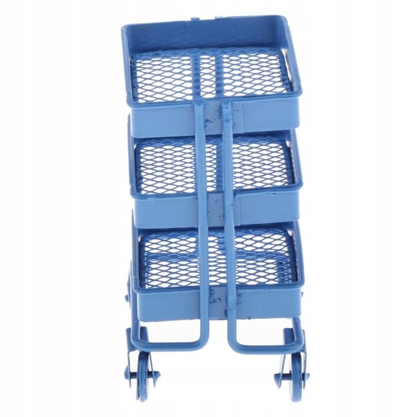 Miniatura 1/12 Scaffale Metallico 3 Livelli con Rotelle per Casa delle Bambole Blu