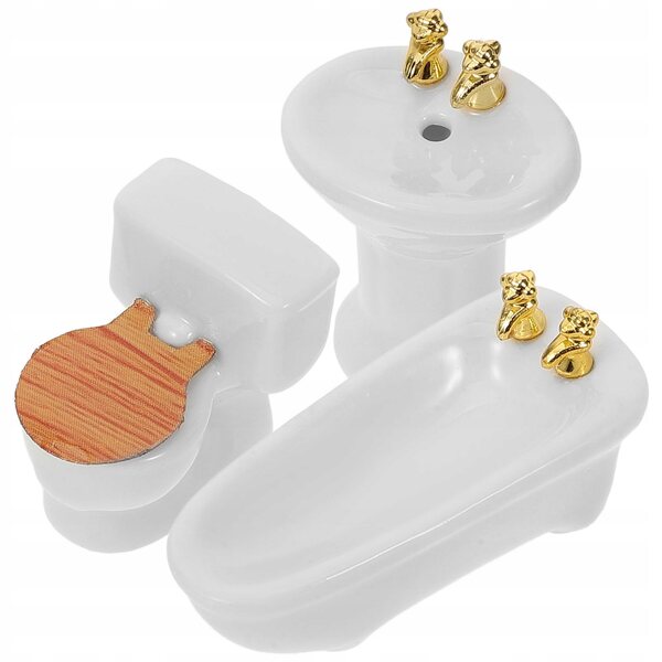 Mini-Badezimmermöbel-Set aus Keramik für Puppenhaus, weiße Farbe