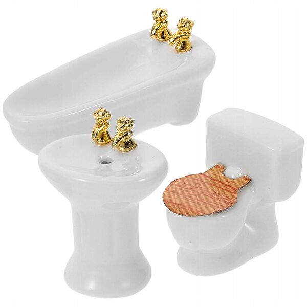 Mini-Badezimmermöbel-Set aus Keramik für Puppenhaus, weiße Farbe