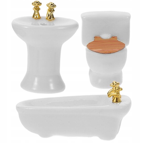 Mini-Badezimmermöbel-Set aus Keramik für Puppenhaus, weiße Farbe
