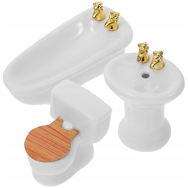 Mini-Badezimmermöbel-Set aus Keramik für Puppenhaus, weiße Farbe