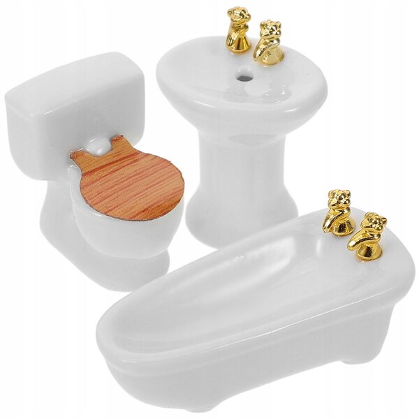 Mini-Badezimmermöbel-Set aus Keramik für Puppenhaus, weiße Farbe