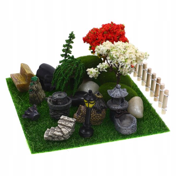Mini-Gartendekorationsset aus grünem Kunstharz für das Puppenhaus