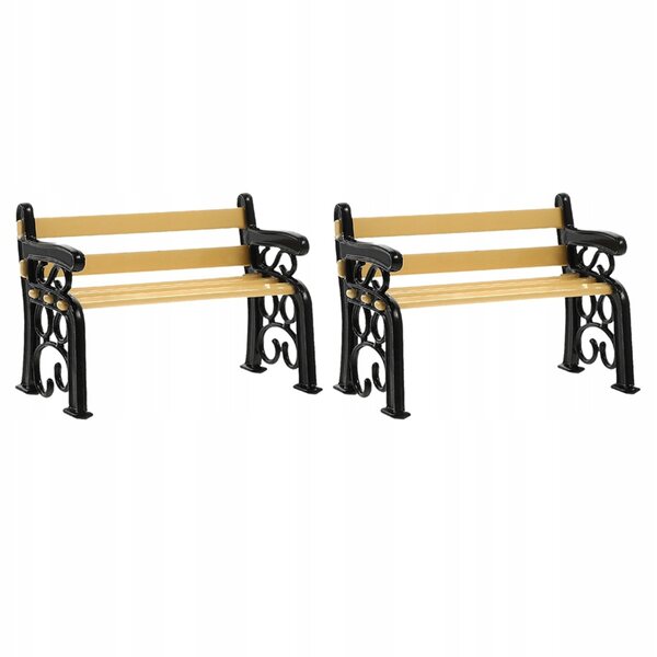 Set 2 Mini Panche Stradali in Legno Nero per Decorazione Casa delle Bambole