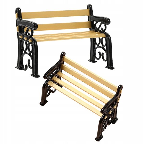 Set 2 Mini Panche Stradali in Legno Nero per Decorazione Casa delle Bambole