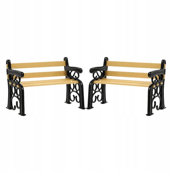 Set 2 Mini Panche Stradali in Legno Nero per Decorazione Casa delle Bambole