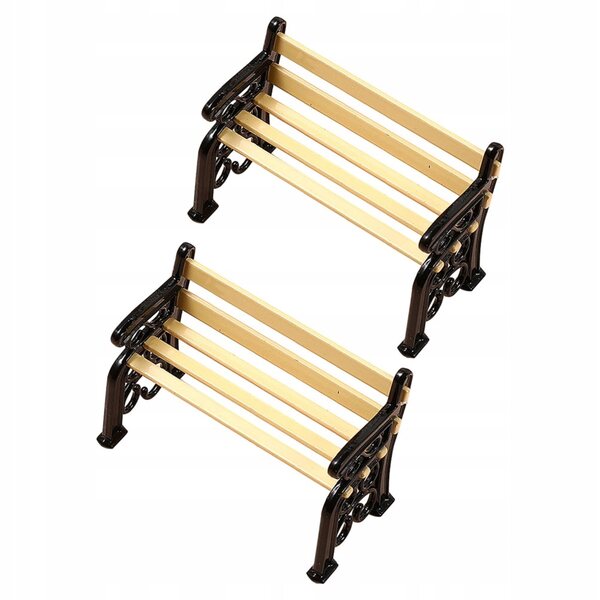 Set 2 Mini Panche Stradali in Legno Nero per Decorazione Casa delle Bambole