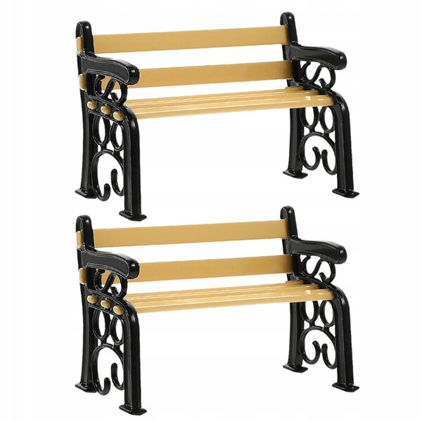 Set 2 Mini Panche Stradali in Legno Nero per Decorazione Casa delle Bambole
