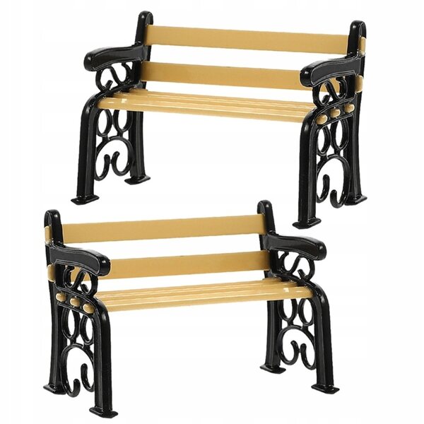 Set 2 Mini Panche Stradali in Legno Nero per Decorazione Casa delle Bambole