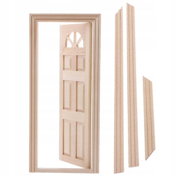 Porta esterna in legno non verniciata per casa delle bambole scala 1:12