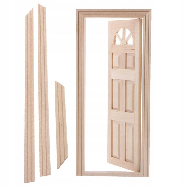 Porta esterna in legno non verniciata per casa delle bambole scala 1:12