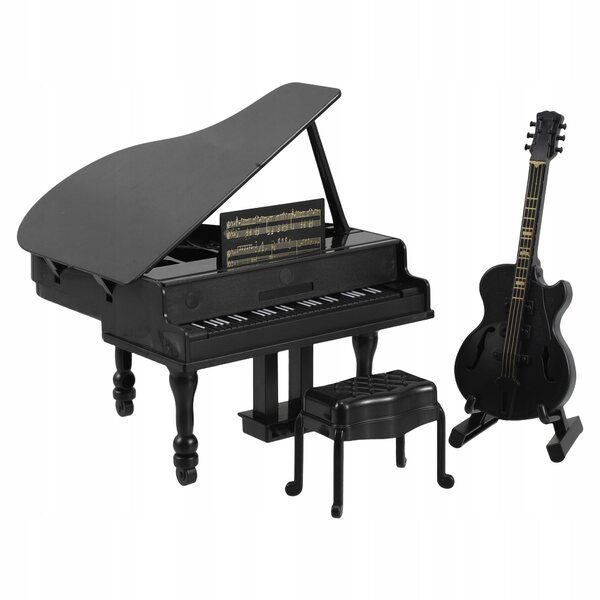 Poppenhuis miniatuurmuziekinstrumenten: realistische piano en gitaar