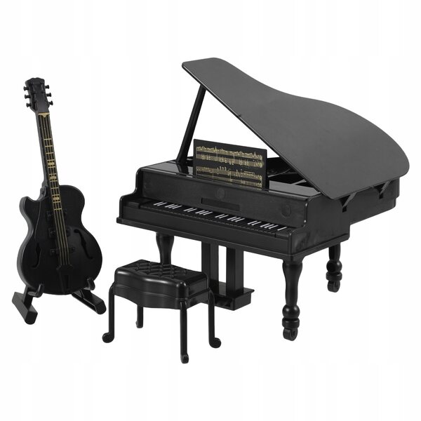 Poppenhuis miniatuurmuziekinstrumenten: realistische piano en gitaar