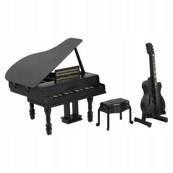Poppenhuis miniatuurmuziekinstrumenten: realistische piano en gitaar