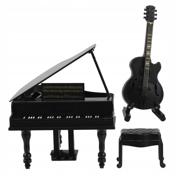 Poppenhuis miniatuurmuziekinstrumenten: realistische piano en gitaar
