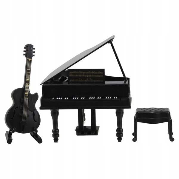 Poppenhuis miniatuurmuziekinstrumenten: realistische piano en gitaar
