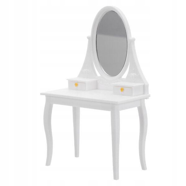 Toaletka miniatura bianco vintage con specchio e cassetti per casa delle bambole