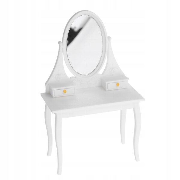 Toaletka miniatura bianco vintage con specchio e cassetti per casa delle bambole