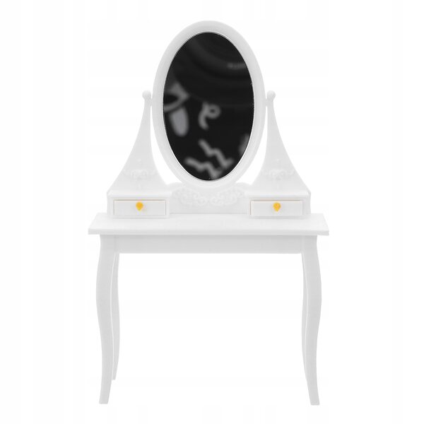 Toaletka miniatura bianco vintage con specchio e cassetti per casa delle bambole