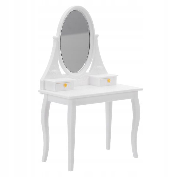 Toaletka miniatura bianco vintage con specchio e cassetti per casa delle bambole