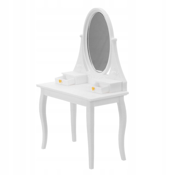Toaletka miniatura bianco vintage con specchio e cassetti per casa delle bambole