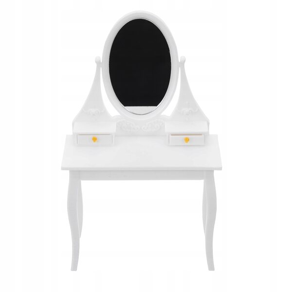 Toaletka miniatura bianco vintage con specchio e cassetti per casa delle bambole