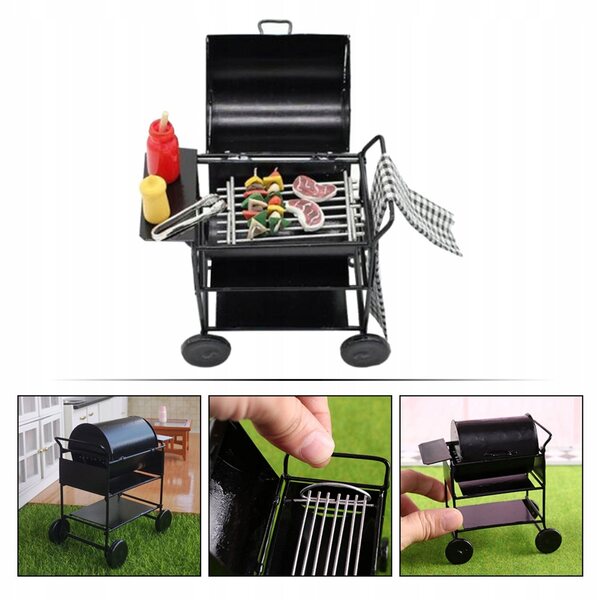 Giocattolo Mini Grill Carrello Educativo per bambini Black Metal