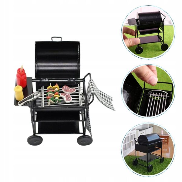 Giocattolo Mini Grill Carrello Educativo per bambini Black Metal