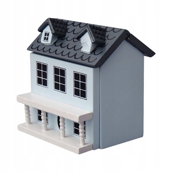 Maison décorative miniature en bois pour jardin et intérieur bleu