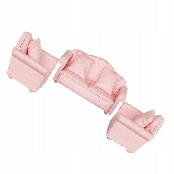Set 3 Mini Sofà Rosa per Case delle Bambole in Tessuto e Legno, Dettagli Realistici