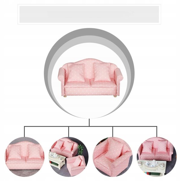 Set 3 Mini Sofà Rosa per Case delle Bambole in Tessuto e Legno, Dettagli Realistici