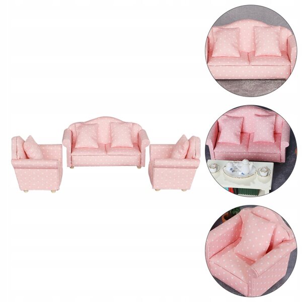 Set 3 Mini Sofà Rosa per Case delle Bambole in Tessuto e Legno, Dettagli Realistici