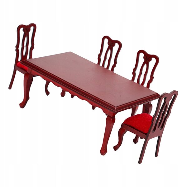 Miniatuur houten tafel en stoelenset voor poppenhuis, rood
