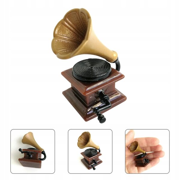 Dekoratives Mini-Retro-Grammophon aus Kunstharz für Puppenhaus und Schreibtisch