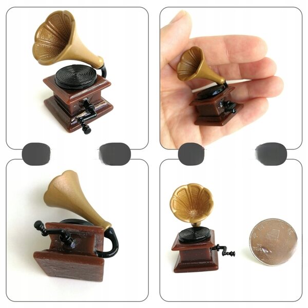 Dekoratives Mini-Retro-Grammophon aus Kunstharz für Puppenhaus und Schreibtisch