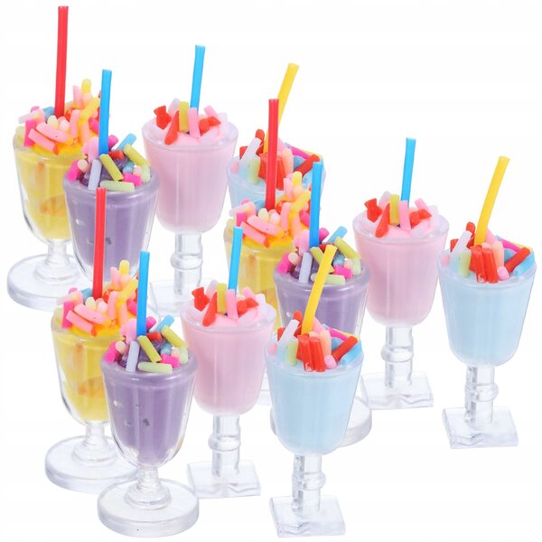Lot de 12 mini tasses à glace en plastique multicolores pour cuisines de poupées