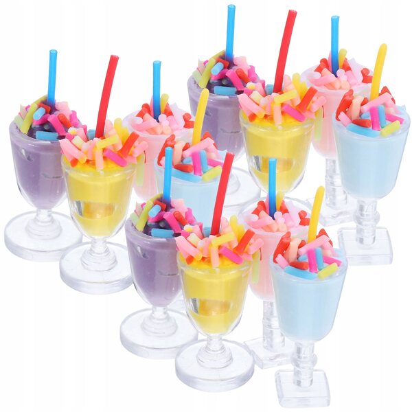 Lot de 12 mini tasses à glace en plastique multicolores pour cuisines de poupées
