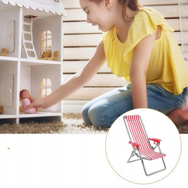 Sedia da spiaggia in miniatura per bambole rossa - Modello per una casa in miniatura
