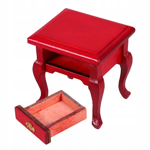 Miniatura Tavolino Notte in Legno Rosso per Casa delle Bambole Scala 1:12