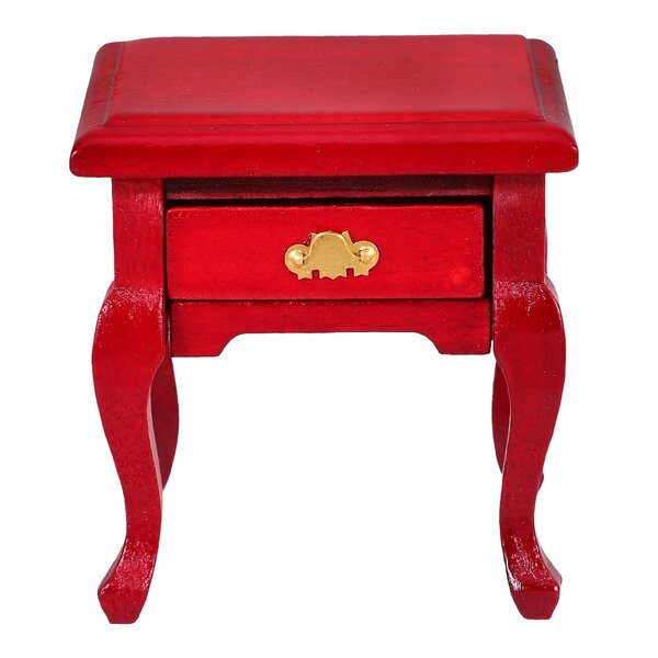 Miniatura Tavolino Notte in Legno Rosso per Casa delle Bambole Scala 1:12
