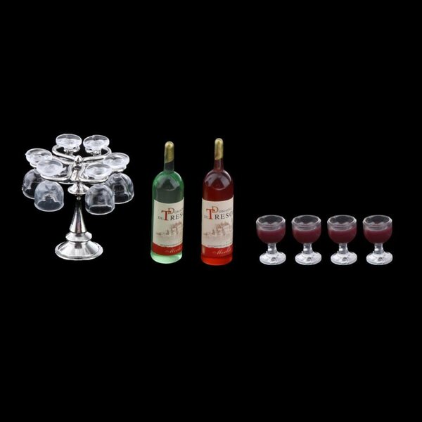 Miniaturen 1:12 Set glazen en bekerhouders voor poppenhuizen in plastic